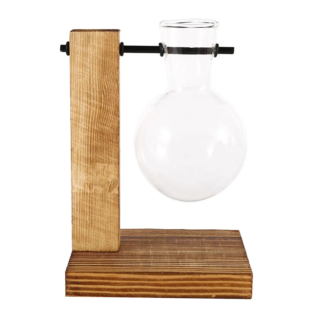 Creative Glass Desktop Planter Bulb Vase Wooden Stand Hydroponic Plant Container Home Tabletop Decor Vases The Home Essentials