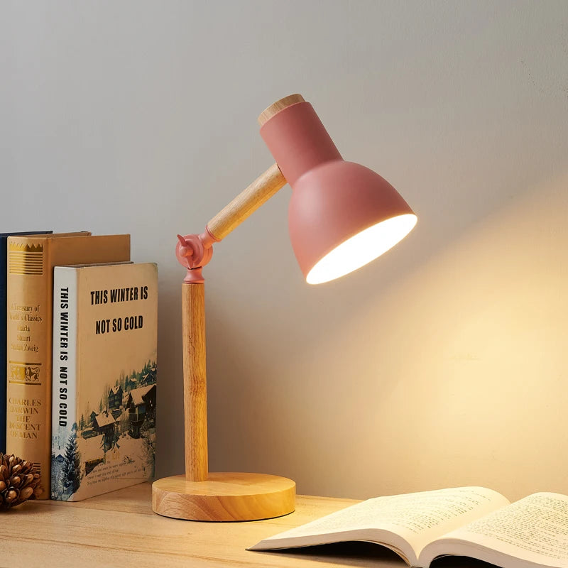 Creative Nordic Table Lamp Wooden Art LED Turn Head Simple Bedside Desk Light/Eye Protection Reading&Bedroom Study Lamp The Home Essentials