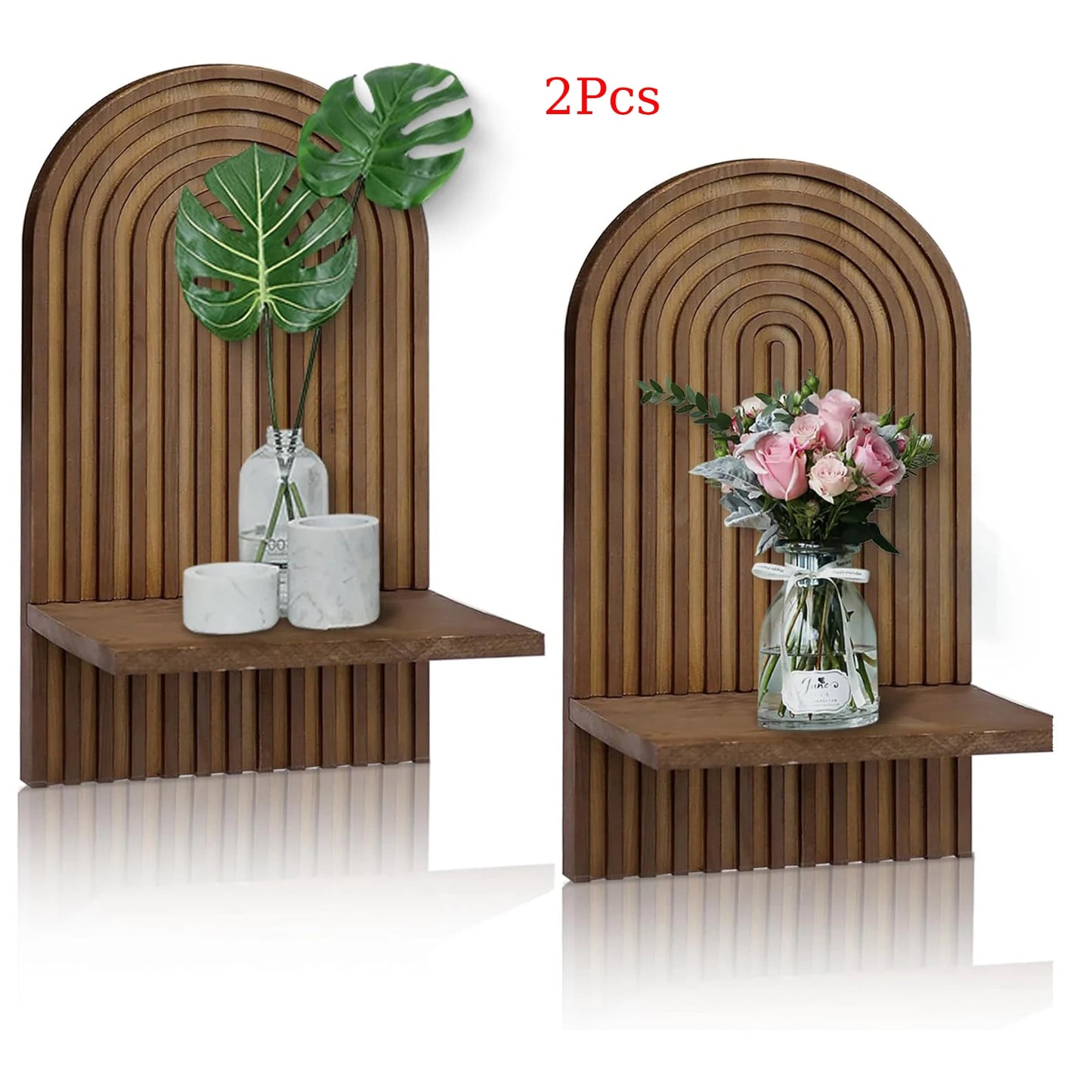 Boho Wooden Arch Wall Shelves Rustic Plants Decorative Shelf Storage Rack for Organizing & Displaying Artistic Home Decor Gifts