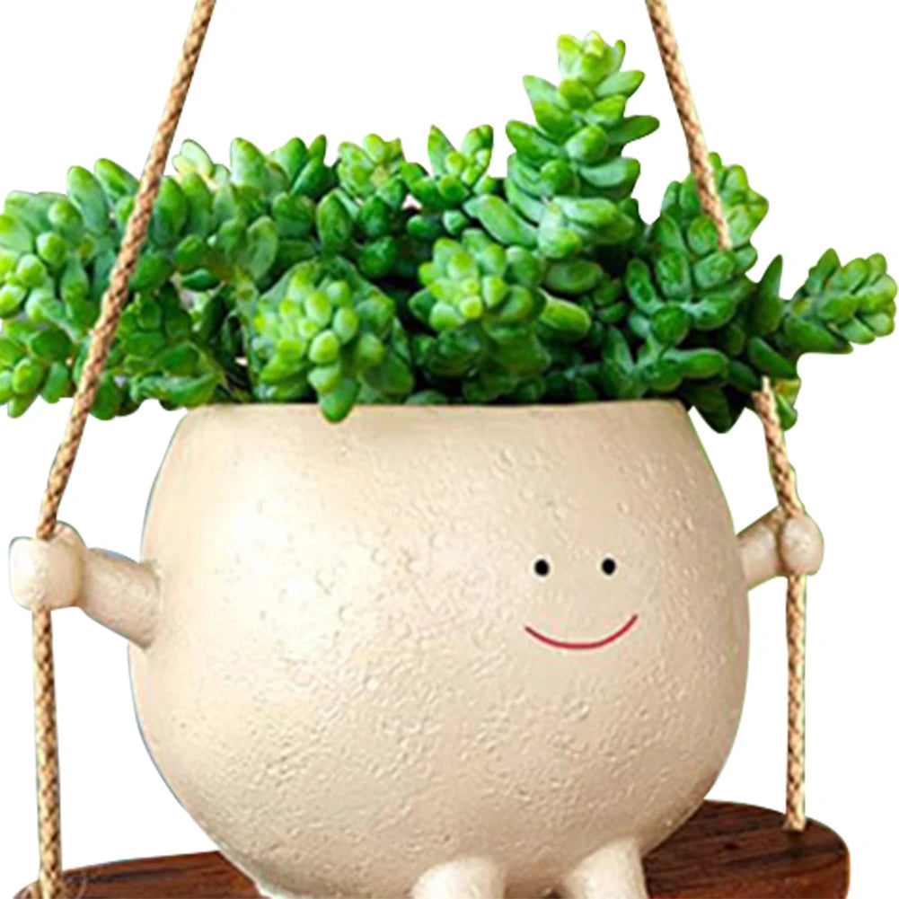 Swing Flower Container Resin Cartoon Flowerpot Creative Wall Hanging Head Planter Multifunctional Home Garden Patio Accessories The Home Essentials