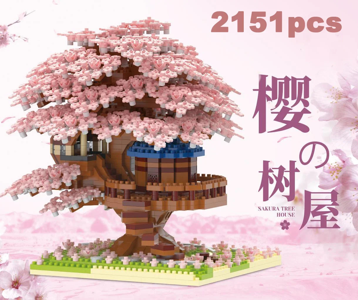 DIY Purple Romantic Cherry Blossom Flower Pink Tree House Assembly Building Blocks Classic Model Miniature Bricks Sets Kid Gifts The Home Essentials