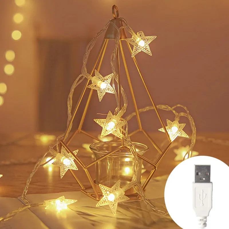 LED Star Fairy Lights Outdoor Chain Lights Garland Bulb String Lights Party Home Wedding Terrace Garden Christmas Decoration The Home Essentials