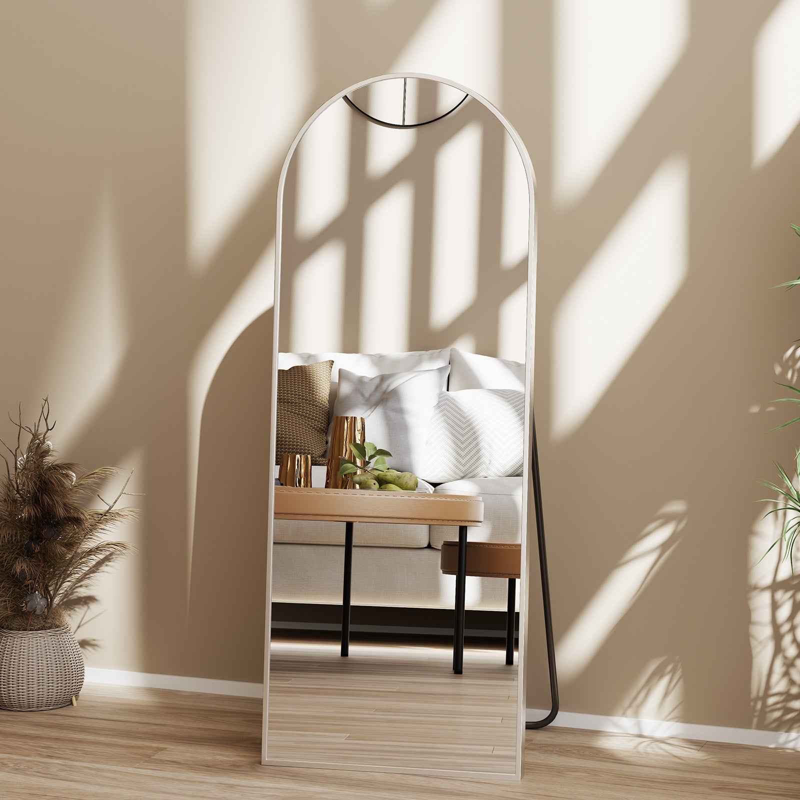 Arched Full Length Mirror, Full Body Standing Mirror, Hanging Or Leaning, For Home, Silver