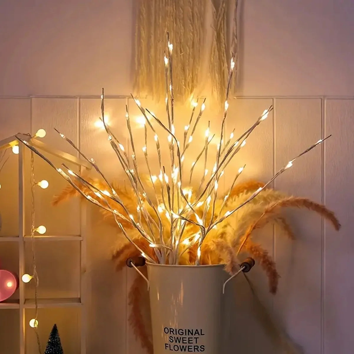 1 PC White Birch Branch Lights Battery Operated 20 LED Fairy Lights Willow Branches for Home Bedroom Inside Outdoor Decoration The Home Essentials