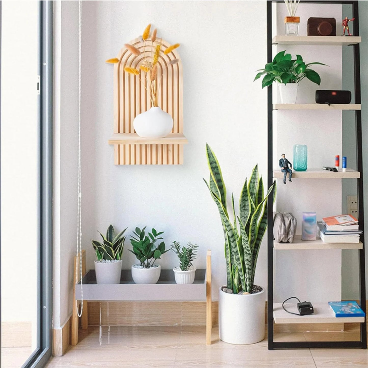 Boho Wooden Arch Wall Shelves Rustic Plants Decorative Shelf Storage Rack for Organizing & Displaying Artistic Home Decor Gifts