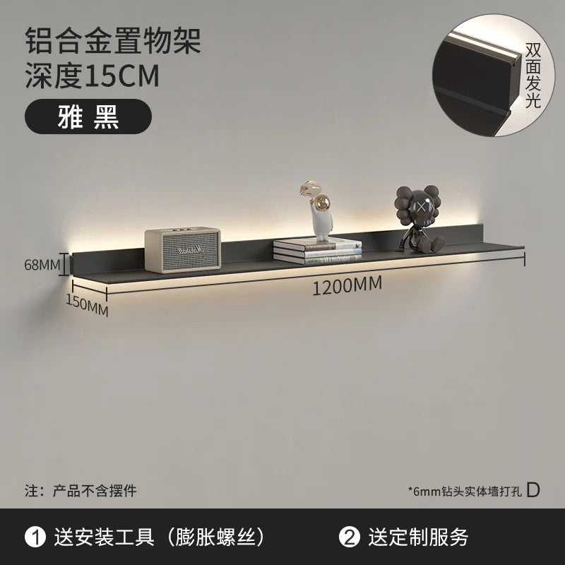 Luminous LED Storage Rack Aluminum Alloy Wall Holder L-shaped One-word Bookshelf for Living Room Metal Glowing Display Shelf The Home Essentials