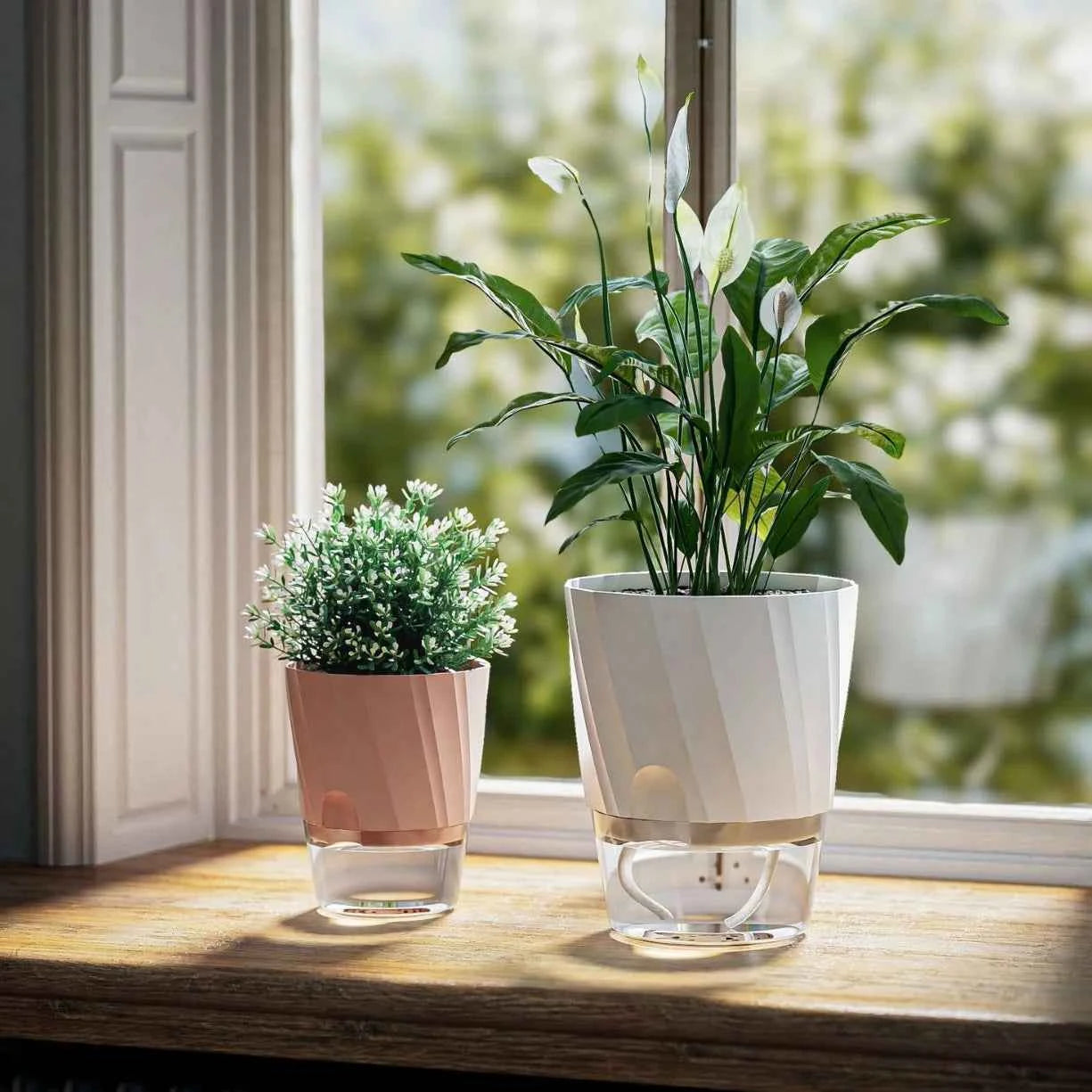 Lazy Hydroponic Flower Pot Automatic Water-Absorbing Flowerpot Transparent Double Layer Plastic Self Watering Planter Office