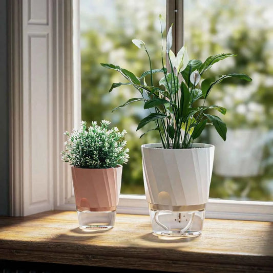 Lazy Hydroponic Flower Pot Automatic Water-Absorbing Flowerpot Transparent Double Layer Plastic Self Watering Planter Office