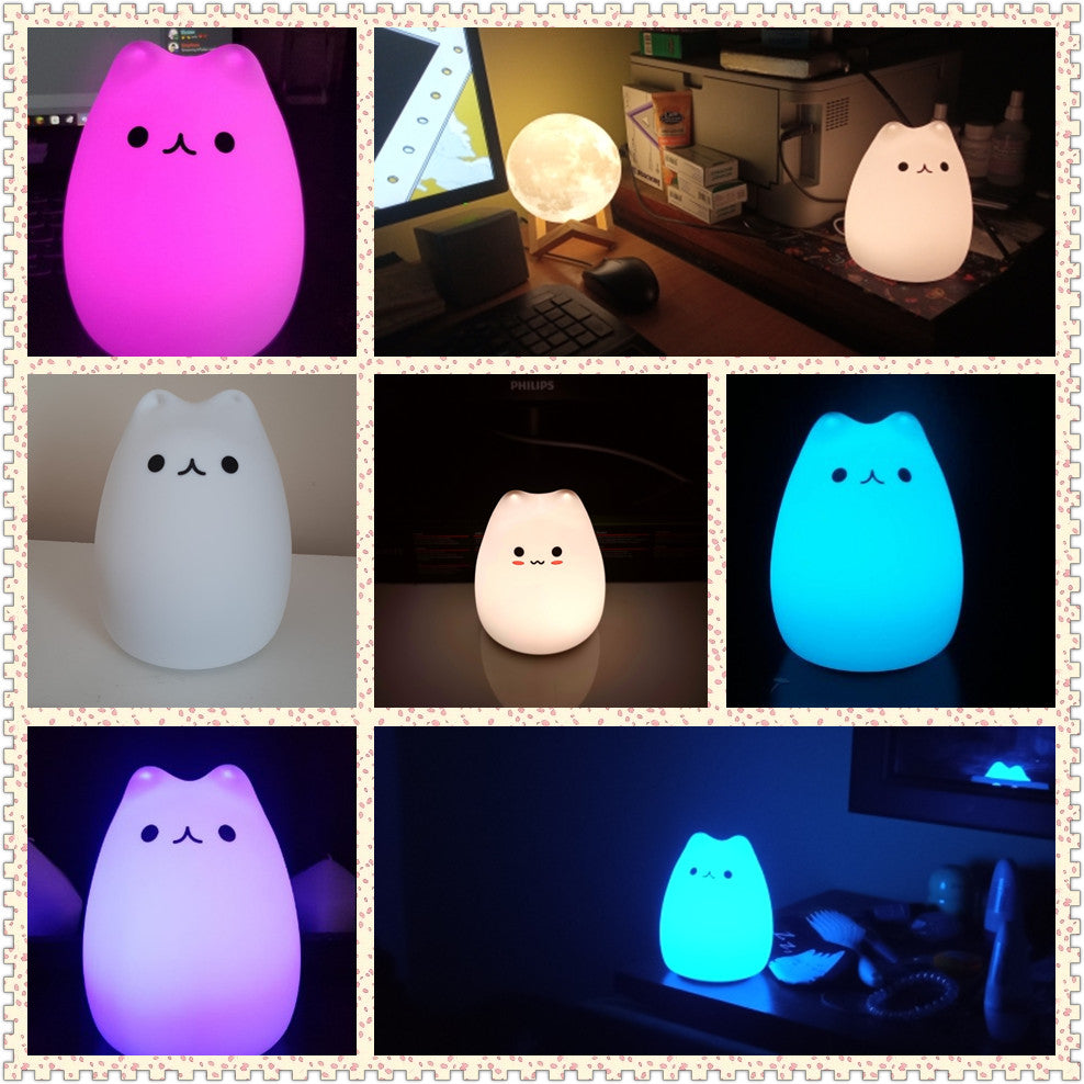 Mini Popular Cat Baby Night Lamp 7-color Pat Touch Color-changing Eye Protection Bedroom Bedside Night Light Gift Children The Home Essentials
