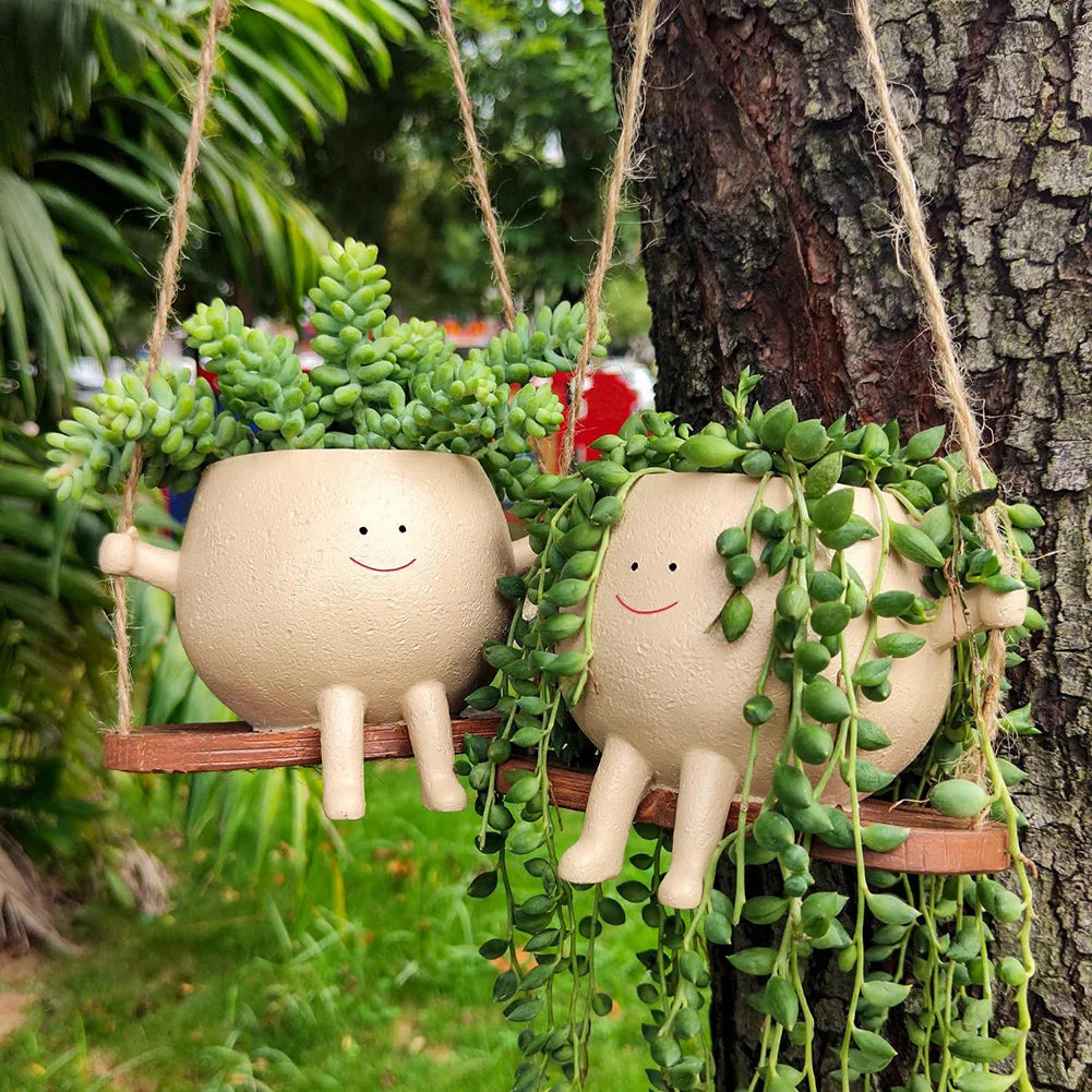 Swing Flower Container Resin Cartoon Flowerpot Creative Wall Hanging Head Planter Multifunctional Home Garden Patio Accessories The Home Essentials