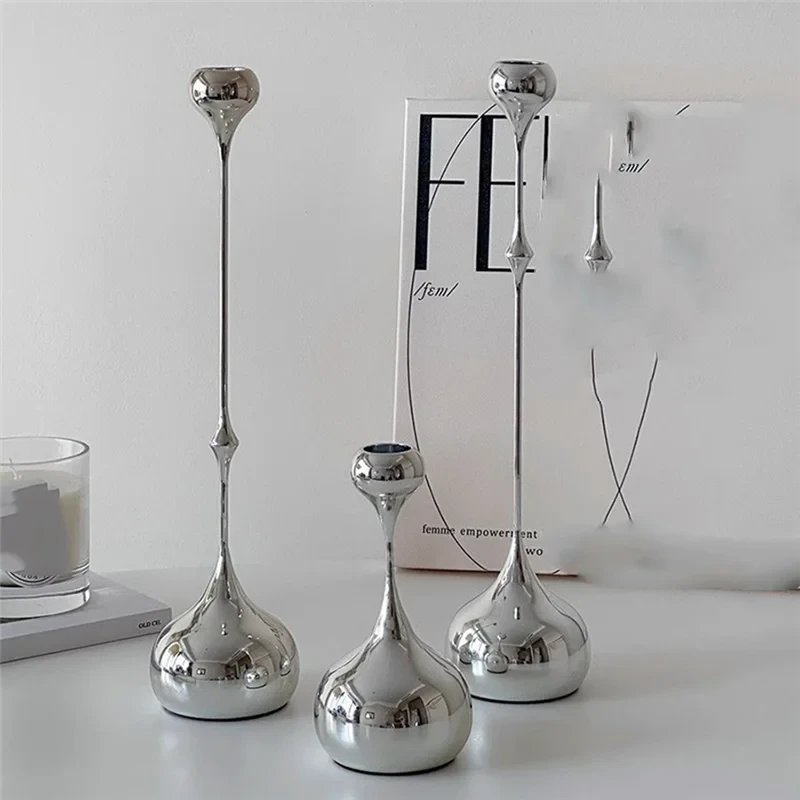A69ecandle Holder Silver Metal Candlestick Romantic Art Table Decoration For Home Dining,Wedding Photography Props