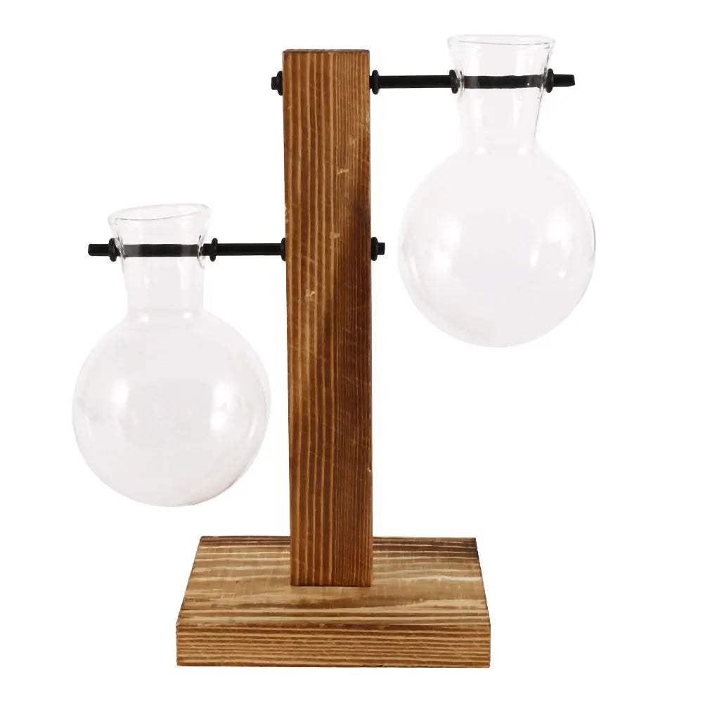 Creative Glass Desktop Planter Bulb Vase Wooden Stand Hydroponic Plant Container Home Tabletop Decor Vases The Home Essentials
