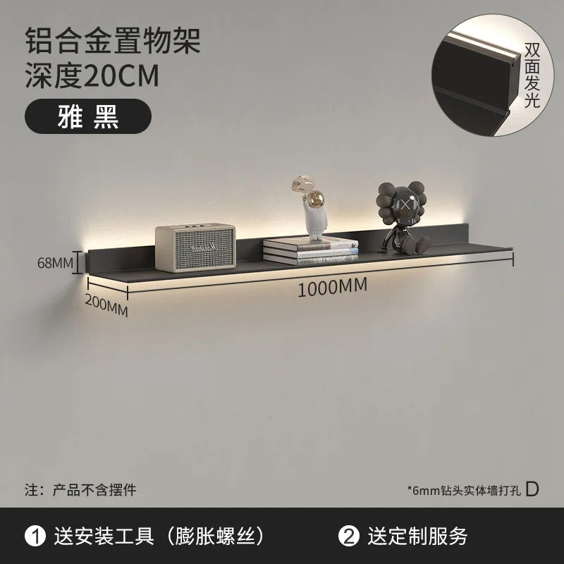 Luminous LED Storage Rack Aluminum Alloy Wall Holder L-shaped One-word Bookshelf for Living Room Metal Glowing Display Shelf The Home Essentials