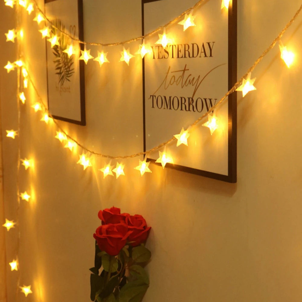 LED Star Fairy Lights Outdoor Chain Lights Garland Bulb String Lights Party Home Wedding Terrace Garden Christmas Decoration The Home Essentials