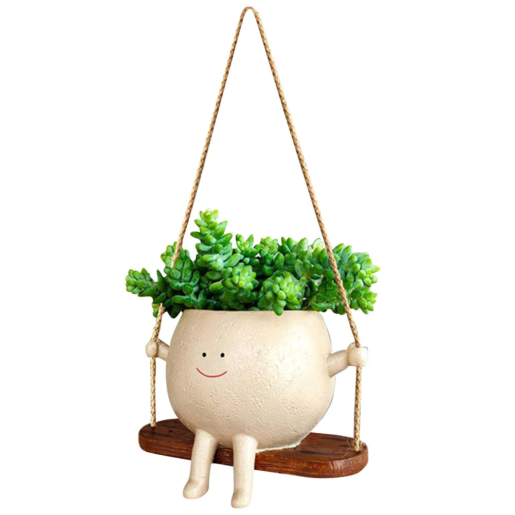 Swing Flower Container Resin Cartoon Flowerpot Creative Wall Hanging Head Planter Multifunctional Home Garden Patio Accessories The Home Essentials