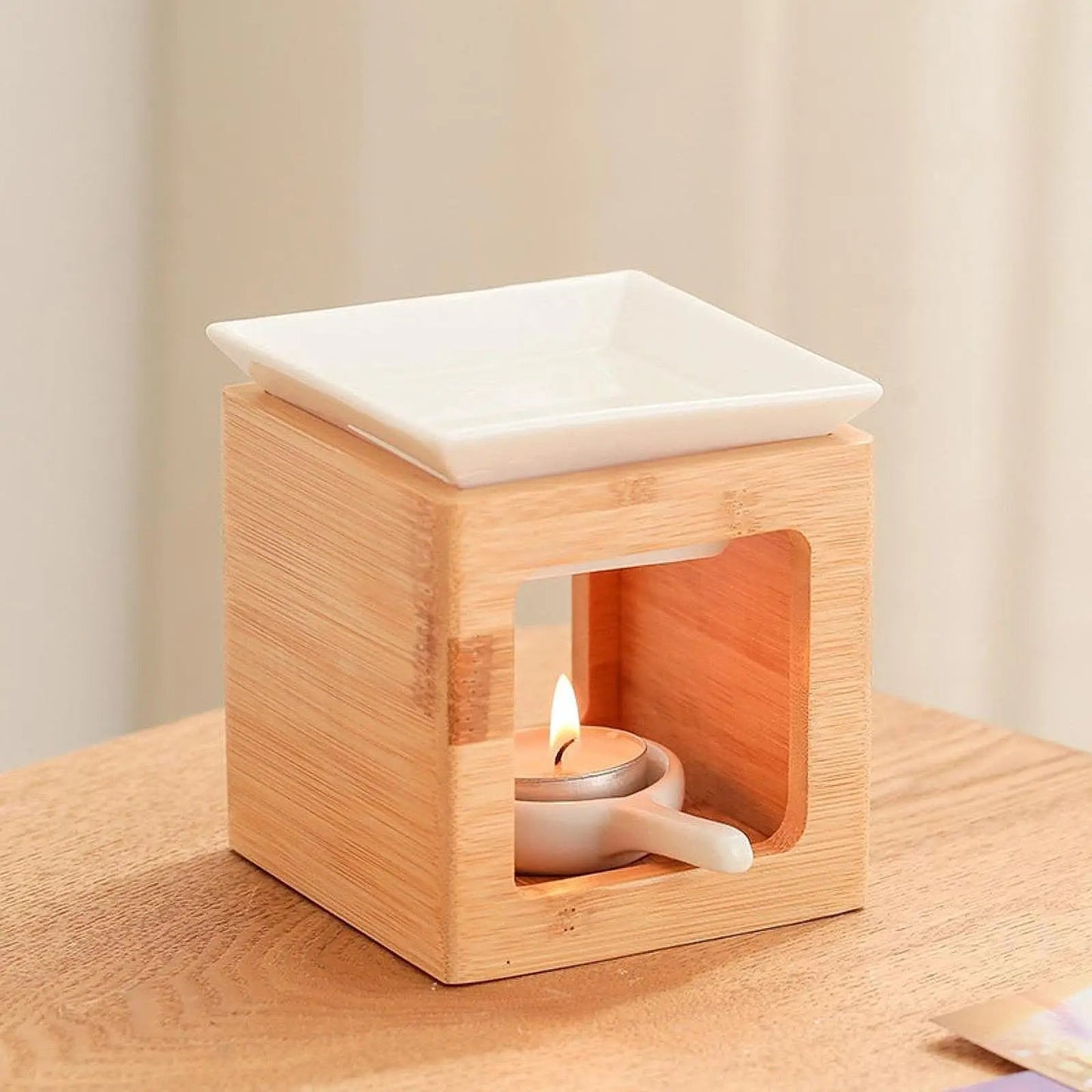Ceramic Candle Holder Essential Oil Burner Diffuser Furnace Warmer Tealight Candle Wood Base Lamp Porcelain Living Room Decor The Home Essentials