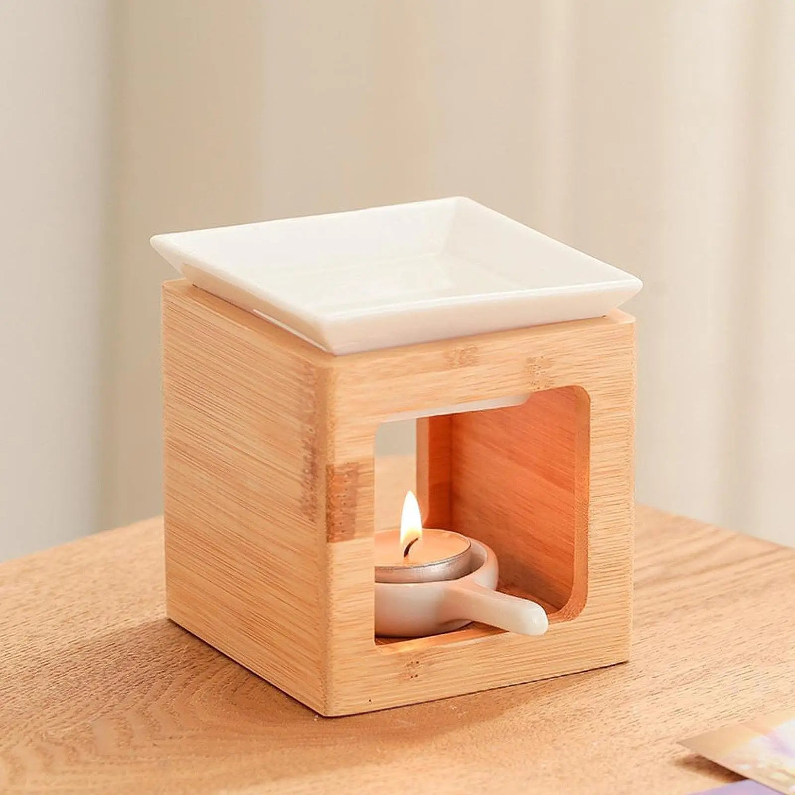Ceramic Candle Holder Essential Oil Burner Diffuser Furnace Warmer Tealight Candle Wood Base Lamp Porcelain Living Room Decor The Home Essentials