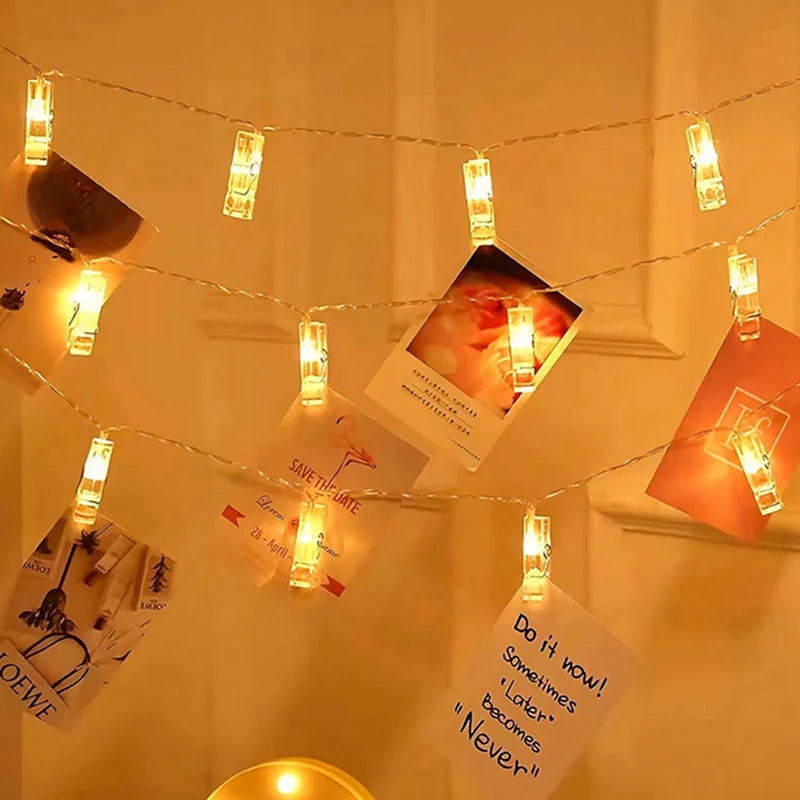 1Pack Photo Clip String Lights 10/20/30/40Led Fairy Lights For Hanging Pictures Cards Light Clips Graduation Party Wedding Decor The Home Essentials