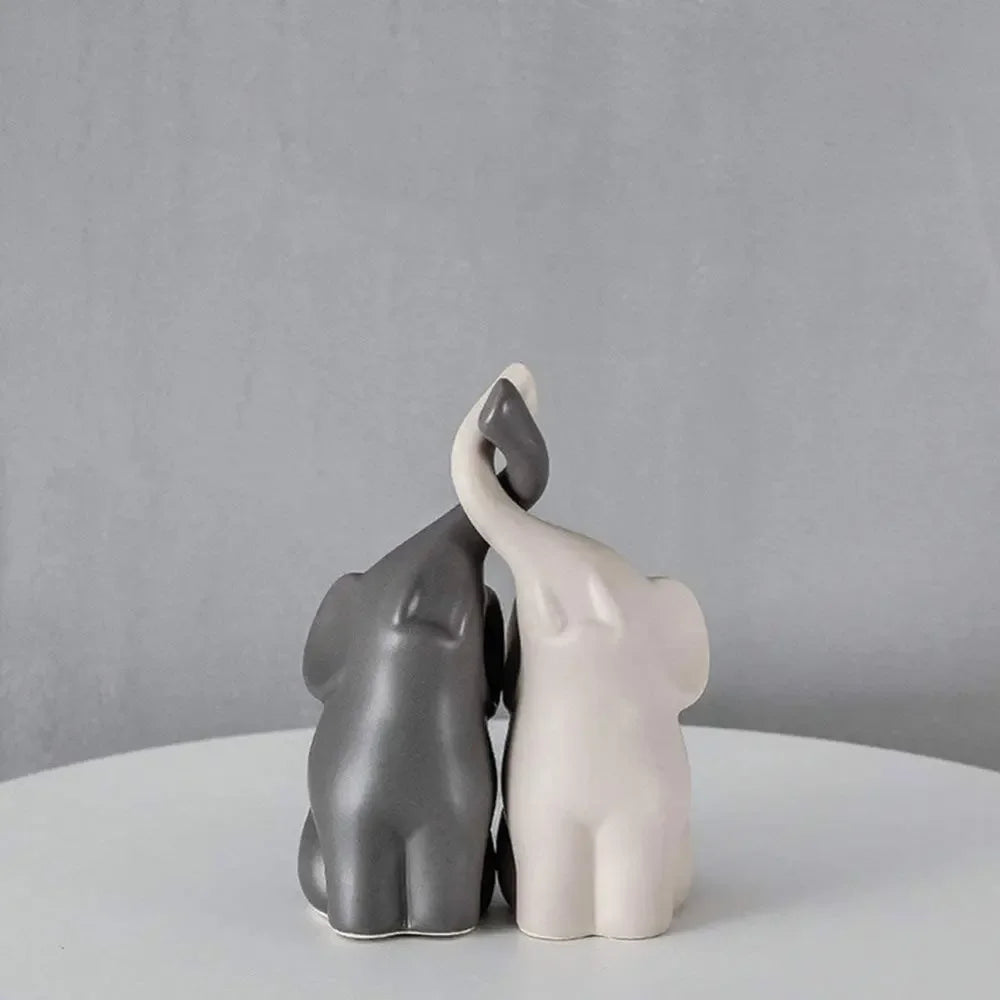 Ceramic Elephant Figurines for Living Room Creative Miniatures Animal Ornaments Crafts and Furnishings 2PCs