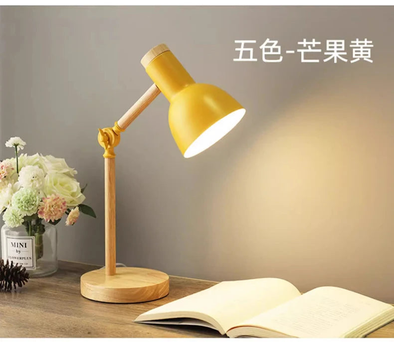 Creative Nordic Table Lamp Wooden Art LED Turn Head Simple Bedside Desk Light/Eye Protection Reading&Bedroom Study Lamp The Home Essentials