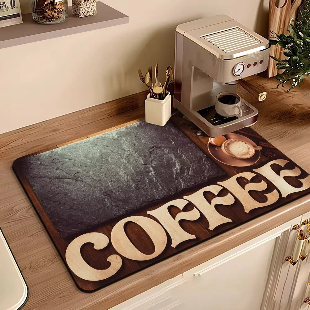 Coffee Machine Mat Waterproof Drain Pad Non-slip Dish Drying Mats for Kitchen Quick Dry Tableware Faucet Placemat Dinnerware The Home Essentials