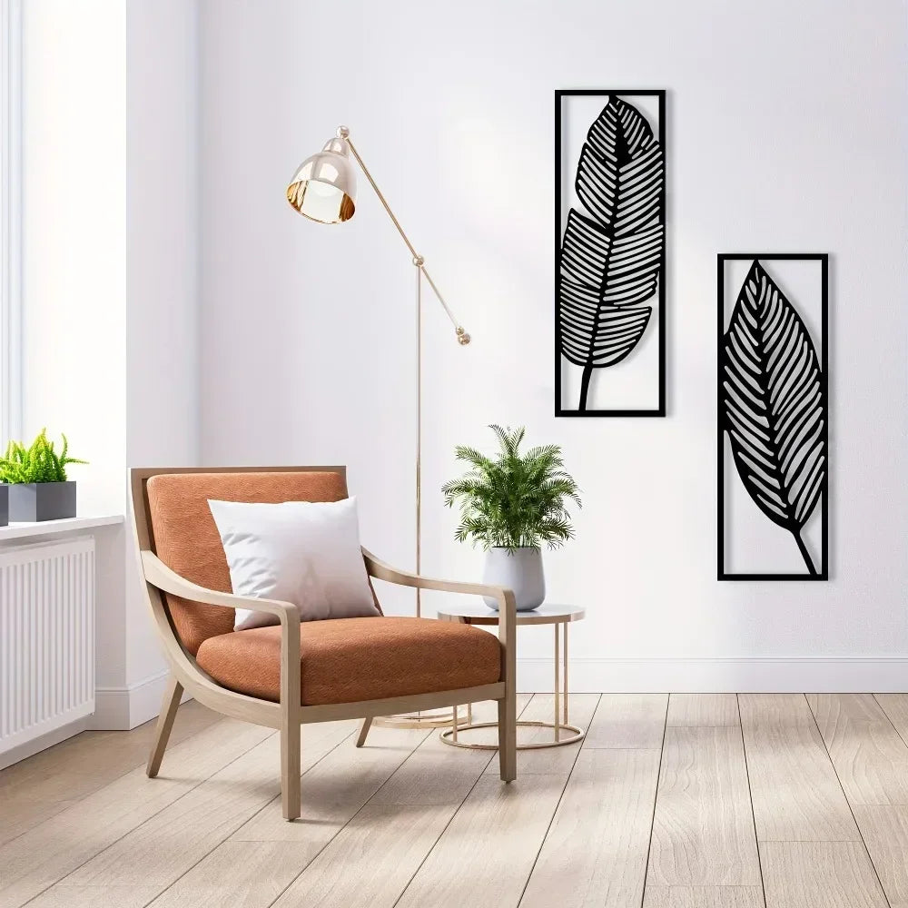 Decorative Leaves Metal Wall Art: Set of 2 for Home Wall Decor Black Metal Hanging Leaves Elegant Iron Art The Home Essentials