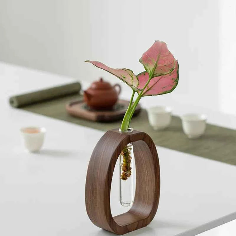 Solid Wood Flower Utensil Creative Flower Arrangement Simple Glass Plant Flower Insert Mini Water-grown Vase