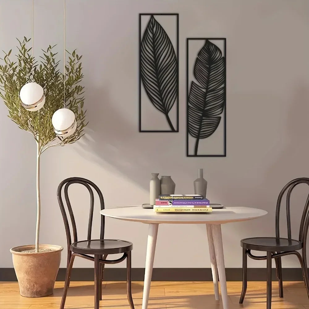Decorative Leaves Metal Wall Art: Set of 2 for Home Wall Decor Black Metal Hanging Leaves Elegant Iron Art The Home Essentials