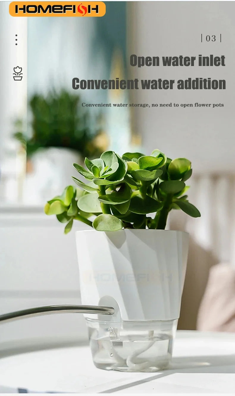 Lazy Hydroponic Flower Pot Automatic Water-Absorbing Flowerpot Transparent Double Layer Plastic Self Watering Planter Office The Home Essentials