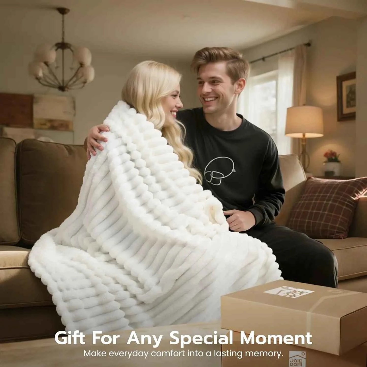 Joiedomi White Throw Blanket for Couch, Soft & Warm Fleece Blankets Gifts for Women Men Mom, Cozy Cute Soft Cream White Throw 50x60 Inches