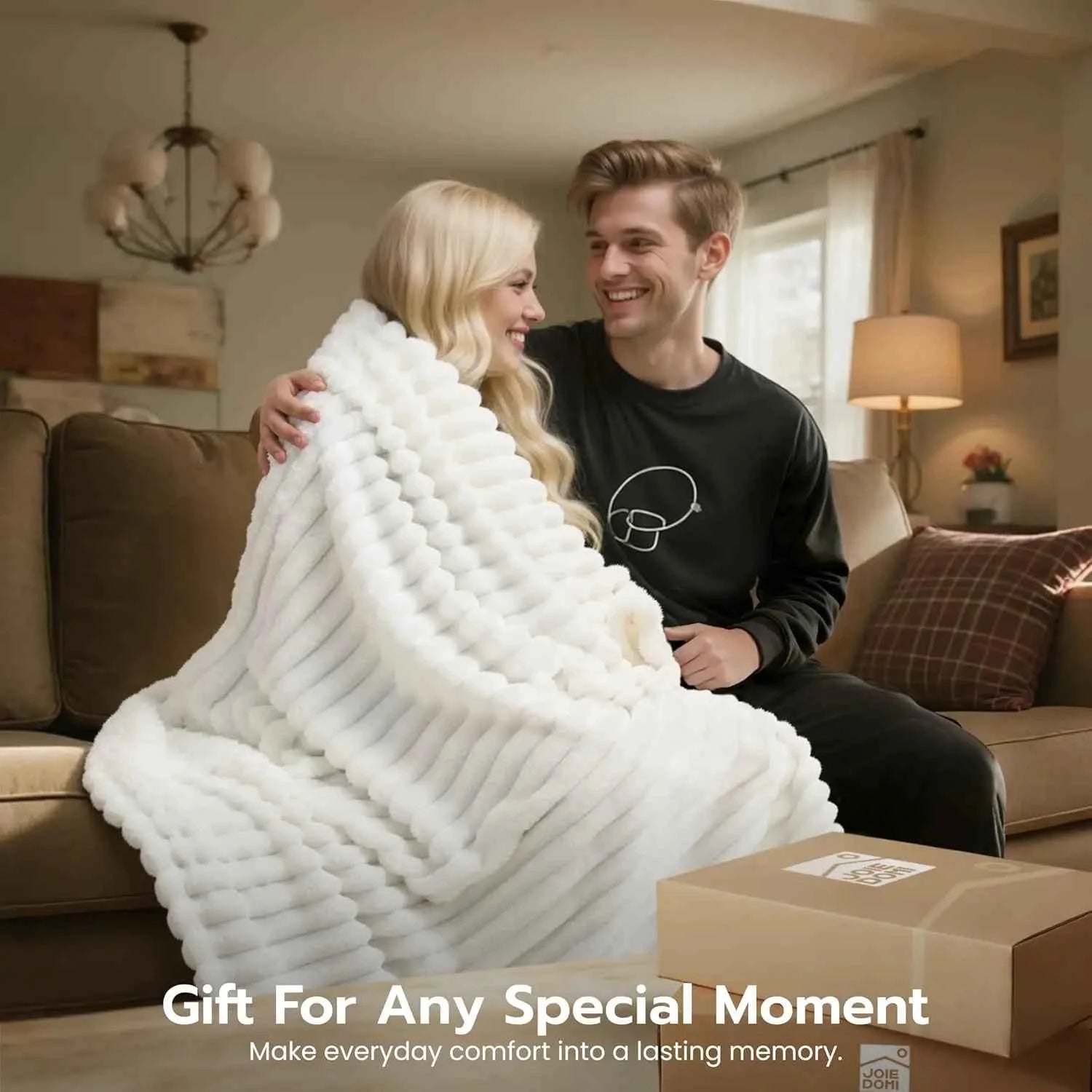 Joiedomi White Throw Blanket for Couch, Soft & Warm Fleece Blankets Gifts for Women Men Mom, Cozy Cute Soft Cream White Throw 50x60 Inches