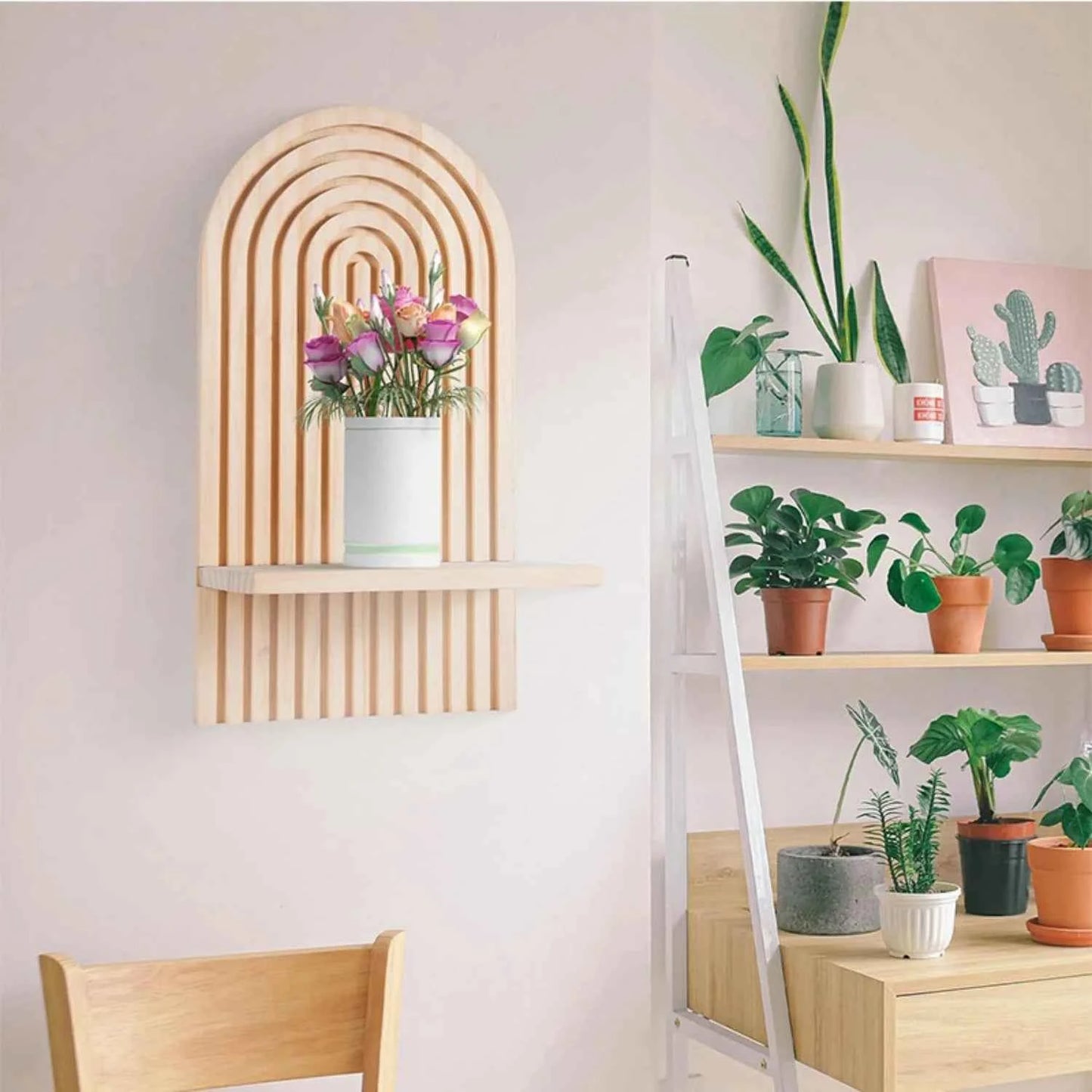 Boho Wooden Arch Wall Shelves Rustic Plants Decorative Shelf Storage Rack for Organizing & Displaying Artistic Home Decor Gifts
