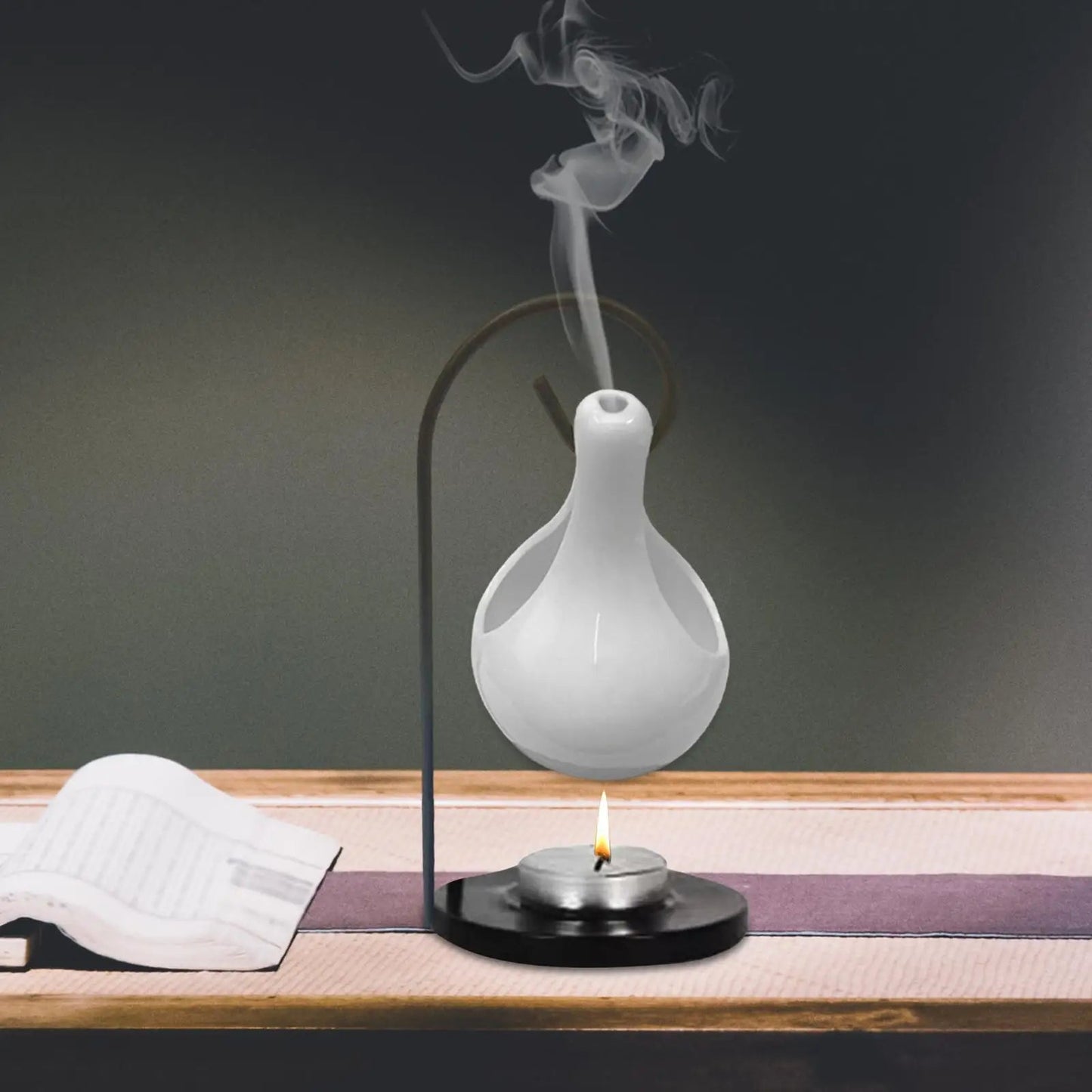 Ceramic Candle Holder Essential Oil Burner Diffuser Furnace Warmer Tealight Candle Wood Base Lamp Porcelain Living Room Decor The Home Essentials