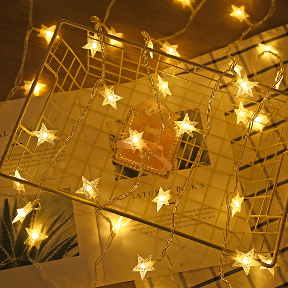 LED Star Fairy Lights Outdoor Chain Lights Garland Bulb String Lights Party Home Wedding Terrace Garden Christmas Decoration The Home Essentials