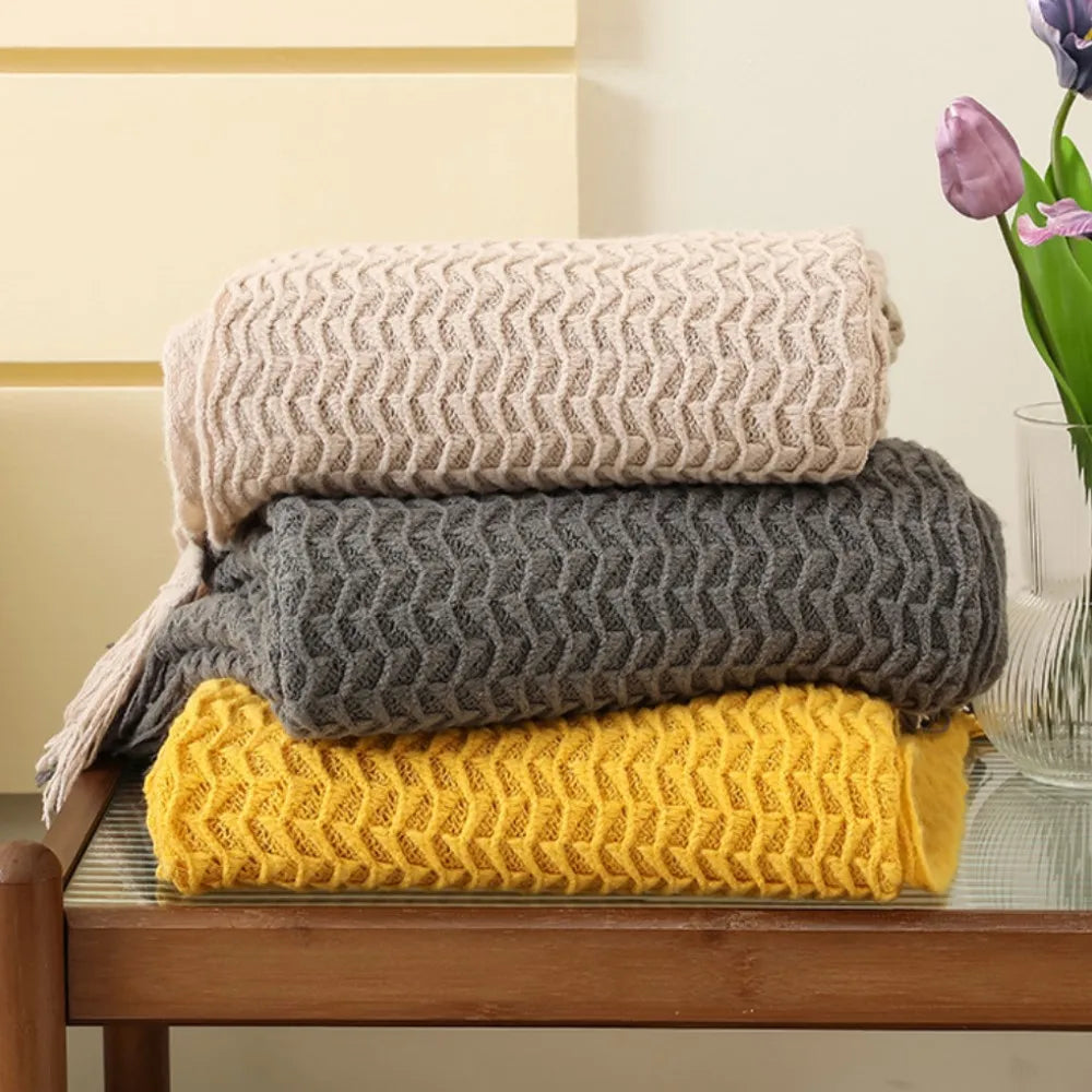 Nordic Knitted Blanket Soft Summer Air Conditioning Sofa Bed Plaid Travel Nap Cozy Blanket with Tassels for Comforter Decor The Home Essentials