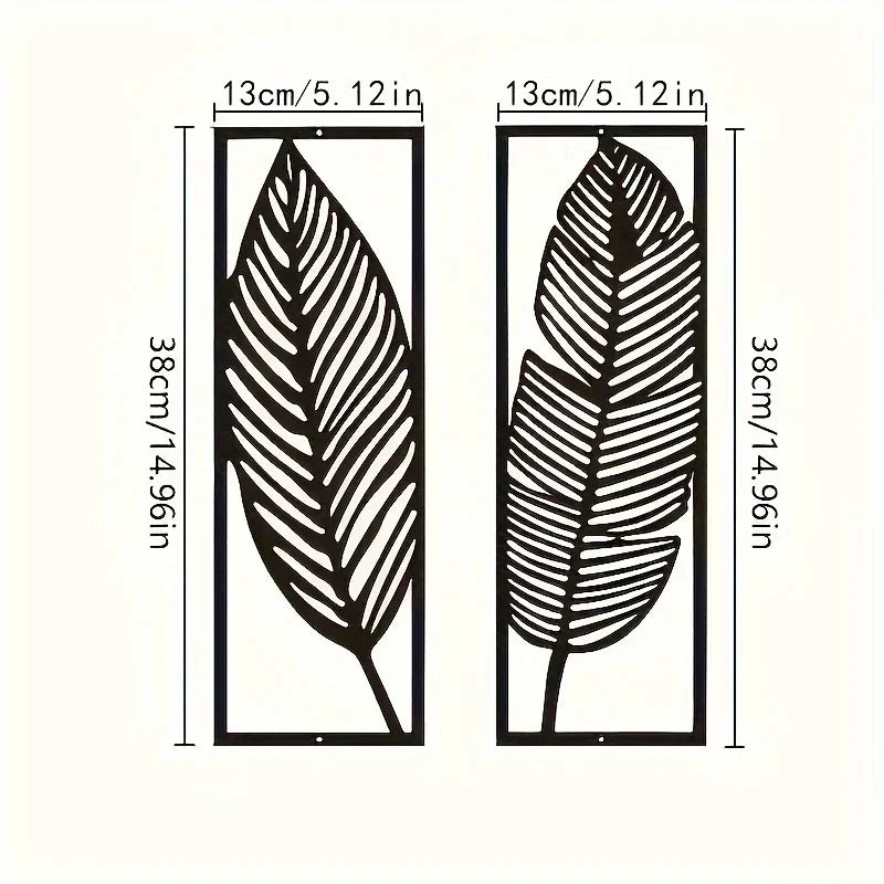 Decorative Leaves Metal Wall Art: Set of 2 for Home Wall Decor Black Metal Hanging Leaves Elegant Iron Art The Home Essentials
