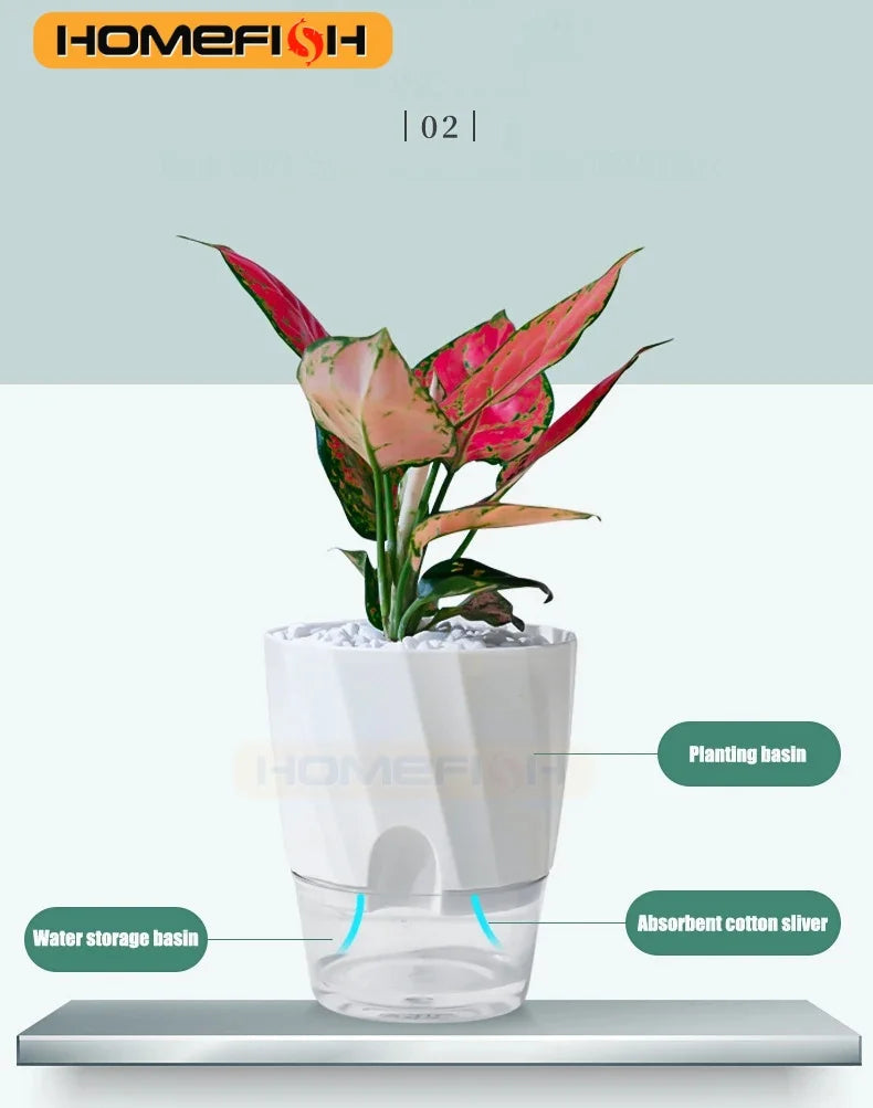 Lazy Hydroponic Flower Pot Automatic Water-Absorbing Flowerpot Transparent Double Layer Plastic Self Watering Planter Office The Home Essentials