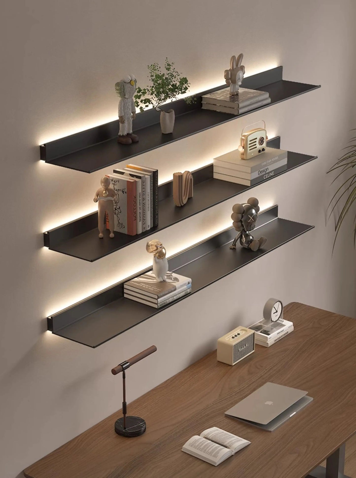 Luminous LED Storage Rack Aluminum Alloy Wall Holder L-shaped One-word Bookshelf for Living Room Metal Glowing Display Shelf The Home Essentials