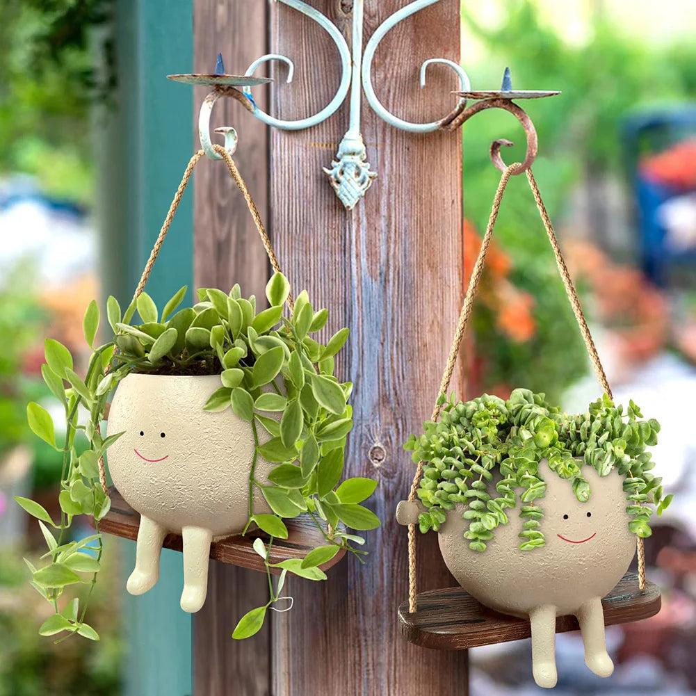 Swing Flower Container Resin Cartoon Flowerpot Creative Wall Hanging Head Planter Multifunctional Home Garden Patio Accessories The Home Essentials