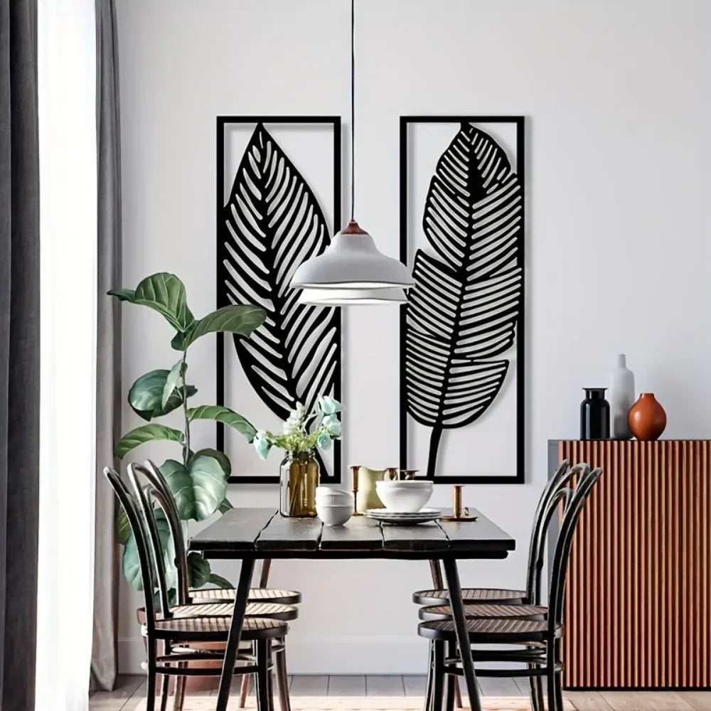 Decorative Leaves Metal Wall Art: Set of 2 for Home Wall Decor Black Metal Hanging Leaves Elegant Iron Art The Home Essentials