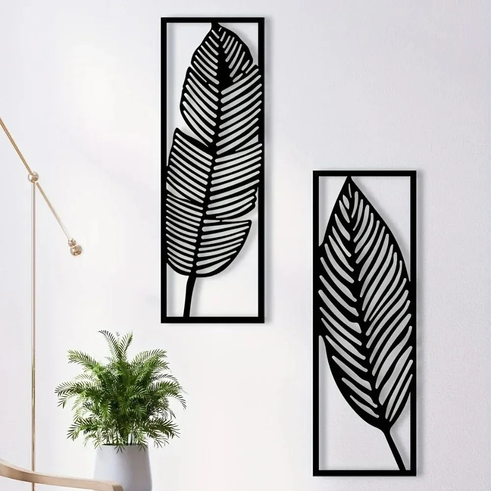 Decorative Leaves Metal Wall Art: Set of 2 for Home Wall Decor Black Metal Hanging Leaves Elegant Iron Art The Home Essentials
