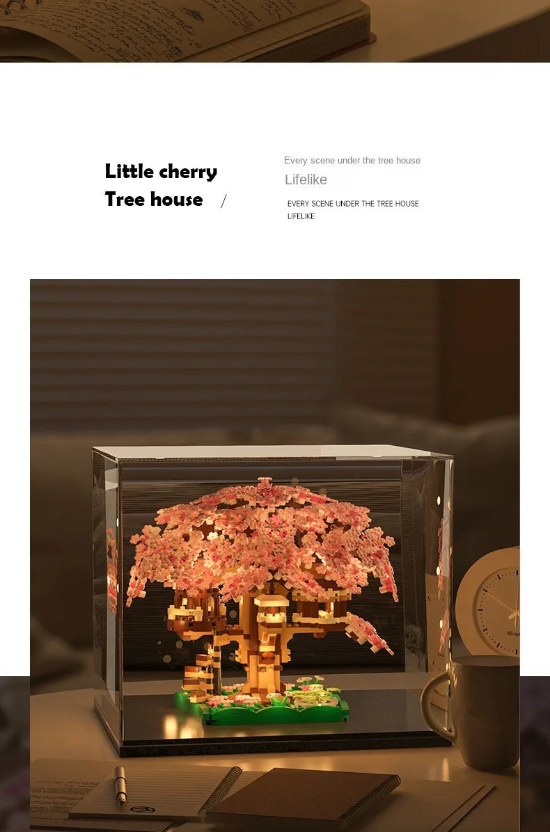 DIY Purple Romantic Cherry Blossom Flower Pink Tree House Assembly Building Blocks Classic Model Miniature Bricks Sets Kid Gifts