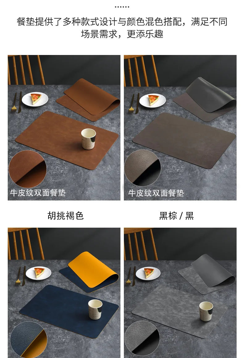 Luxury Placemat Leather Waterproof Double Layer Cowhide  Western Food Mat Hotel Insulation Mat Placemats for Dinning Table The Home Essentials