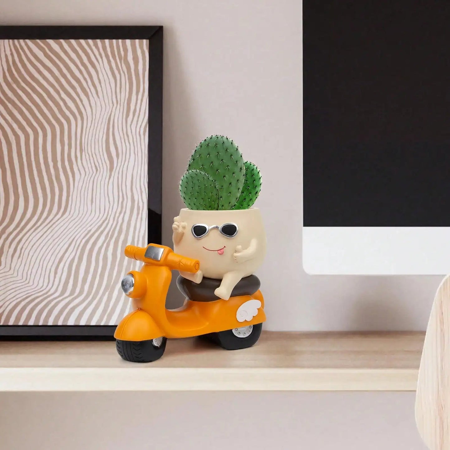 Cute Motorcycle Cartoon Planter, Creative Decorative Pot for Succulents Herbs Small Plants, Indoor Outdoor Home Decoration The Home Essentials