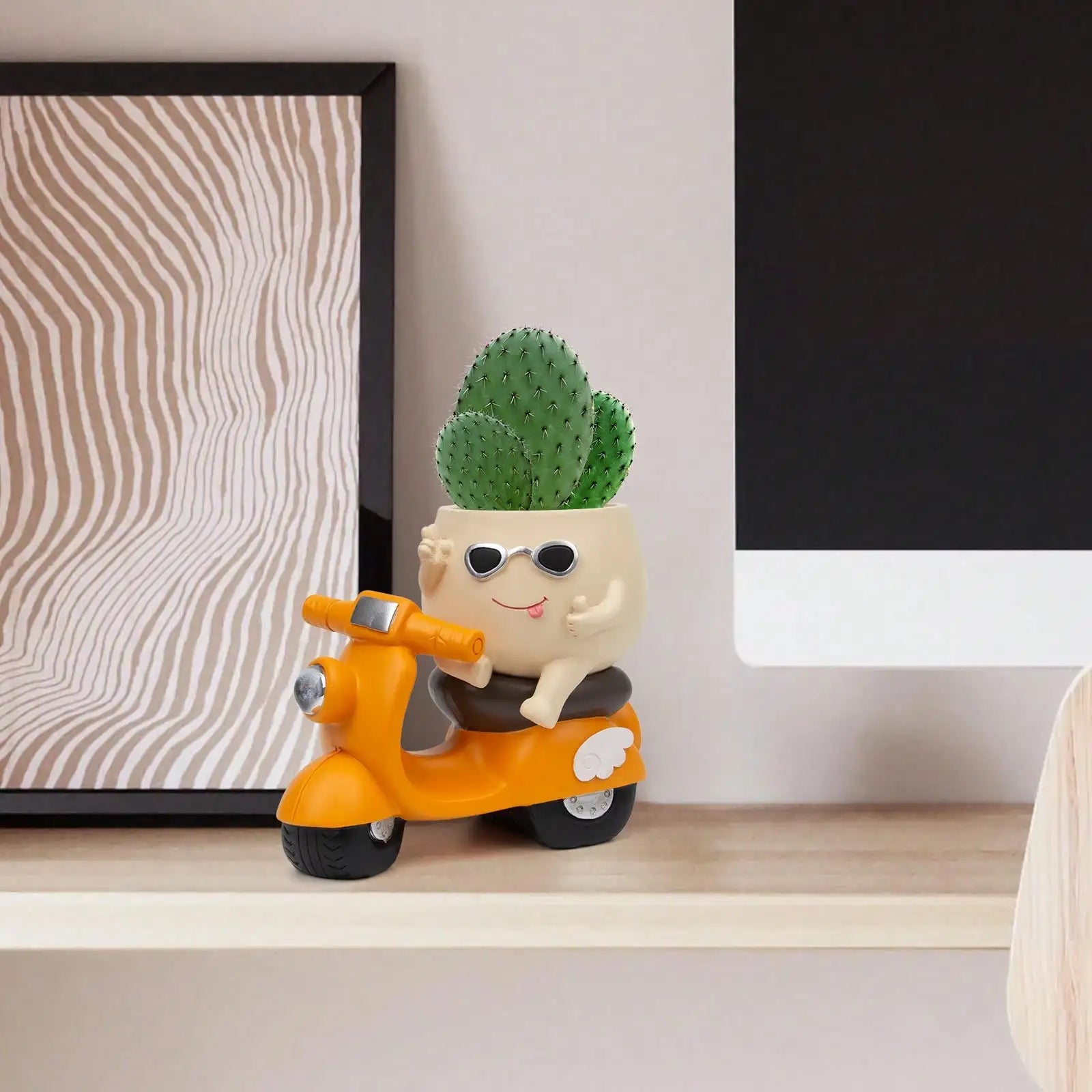 Cute Motorcycle Cartoon Planter, Creative Decorative Pot for Succulents Herbs Small Plants, Indoor Outdoor Home Decoration The Home Essentials