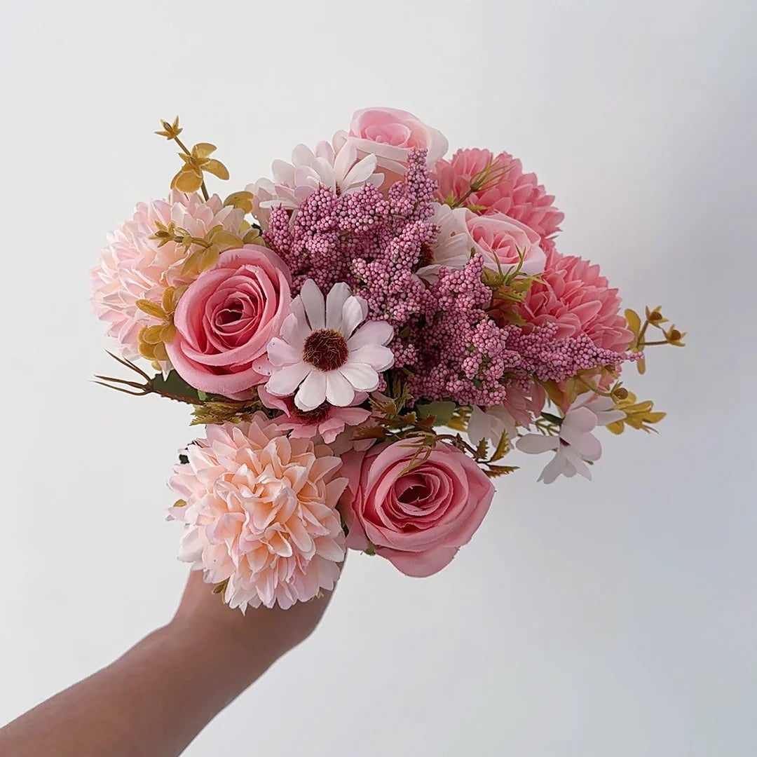 7-Forked Artificial Rose Hydrangea Handheld Flower Fillet Rose Dried Flower Silk Flower Daisy Wedding Decoration Flower Bouquet
