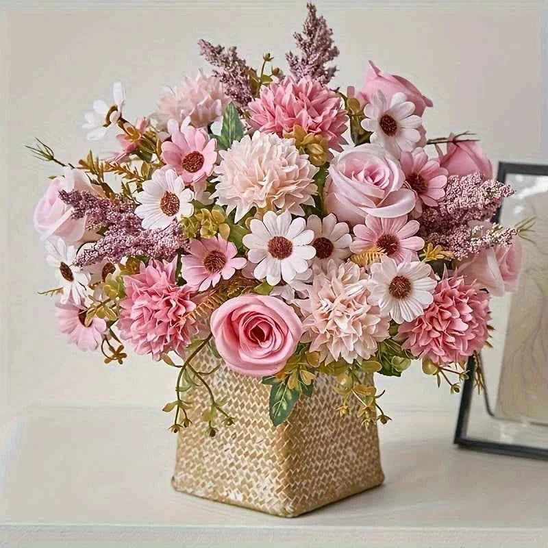 7-Forked Artificial Rose Hydrangea Handheld Flower Fillet Rose Dried Flower Silk Flower Daisy Wedding Decoration Flower Bouquet