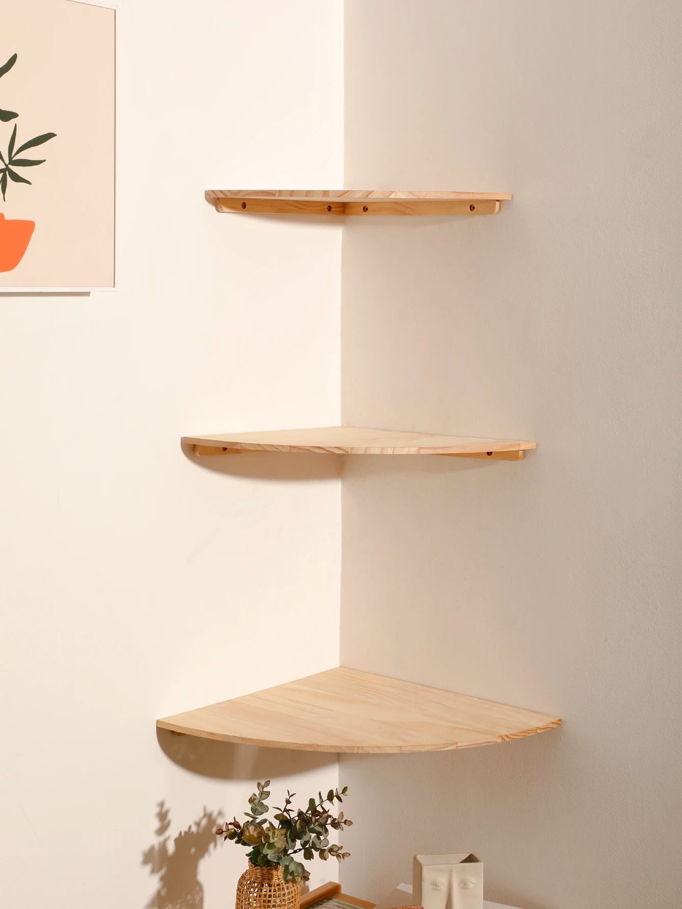Wall Corner Shelves Wood Floating Wall Shelf Round End Wall Mounted Floating Corner Shelf for Bedroom Living Room and Kitchen The Home Essentials