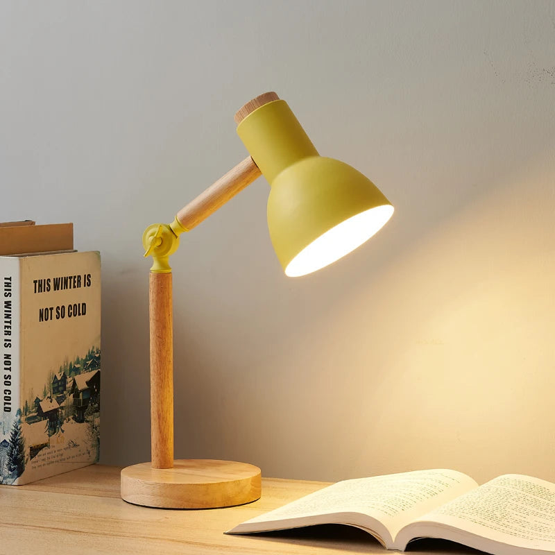 Creative Nordic Table Lamp Wooden Art LED Turn Head Simple Bedside Desk Light/Eye Protection Reading&Bedroom Study Lamp The Home Essentials