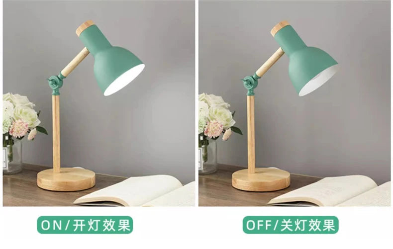 Creative Nordic Table Lamp Wooden Art LED Turn Head Simple Bedside Desk Light/Eye Protection Reading&Bedroom Study Lamp The Home Essentials